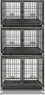 Homey Pet 43 Inch Stackable Heavy Duty Dog Crate Cage Kennel with Lockable Wheels, Removable Tray & Grid, Divider, Feeding Bowls, Escape Proof Drop Cage Bank for Small Medium Large Sized Dogs(3 Tiers)
