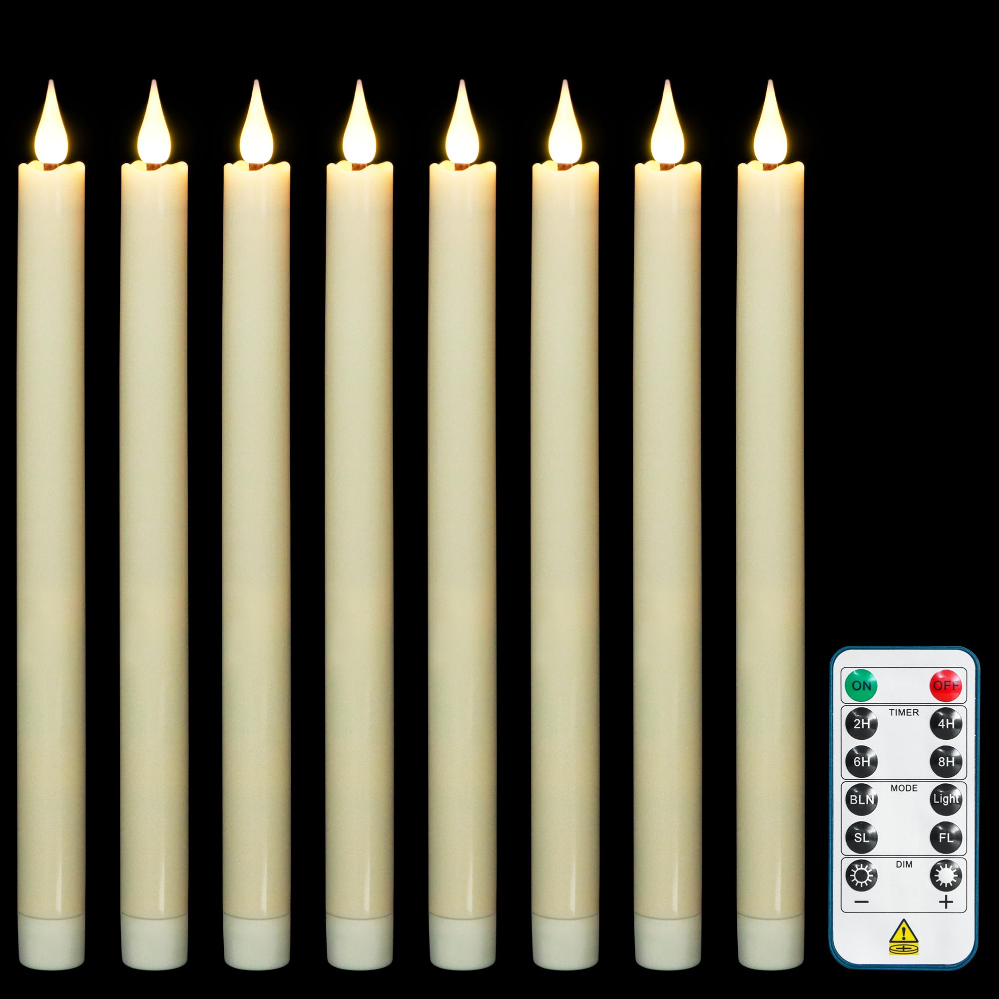 FREEPOWER 8er LED Stabkerzen mit Timerfunktion Fernbedienung Flackern Batteriebetrieben Flammenlose Kerzen Warmweiß Dimmbar, Innen/Outdoor Wasserdicht, 2x28cm