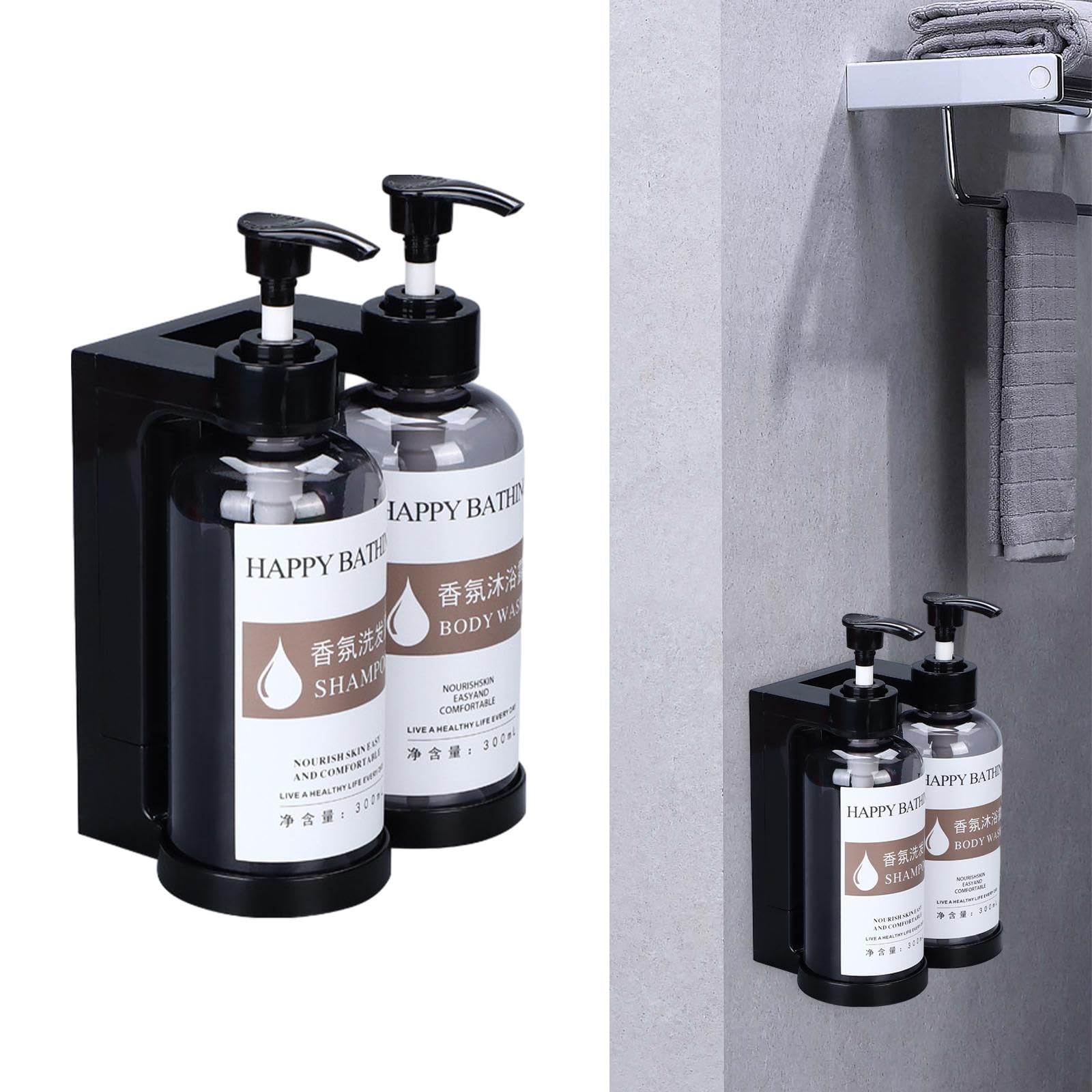 Set di 3 dispenser di sapone liquido per le mani, dispenser di sapone per le mani, per bagno, casa colonica, WC, grigio, 2 scomparti, grigio