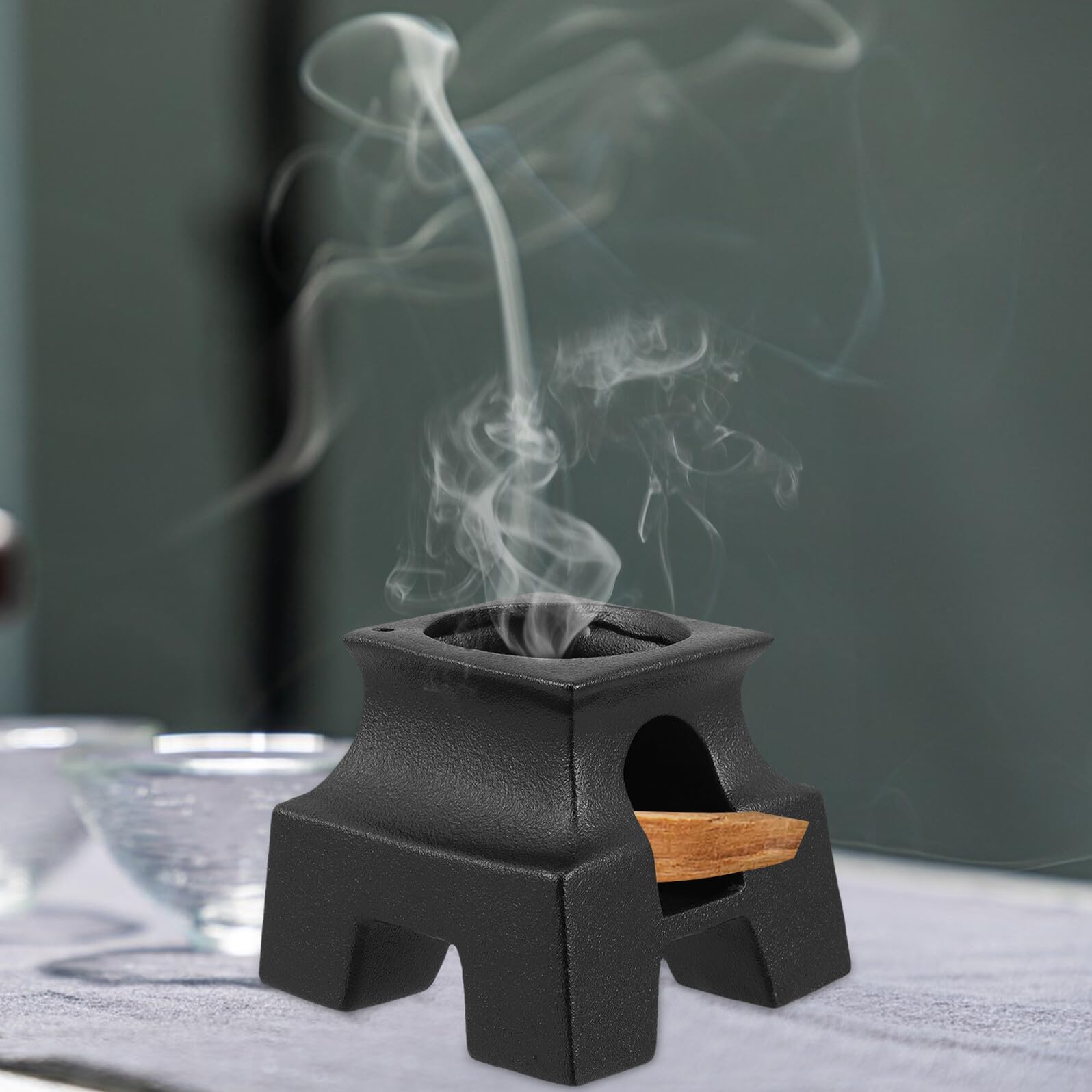 Gatuida Keramik Santo Halter Terrakotta Räucherschale mit Kaminfunktion für Meditation Aromatherapie Duftholzständer aus Stabilem Handgefertigtem Material für Santo Sticks und Salbei