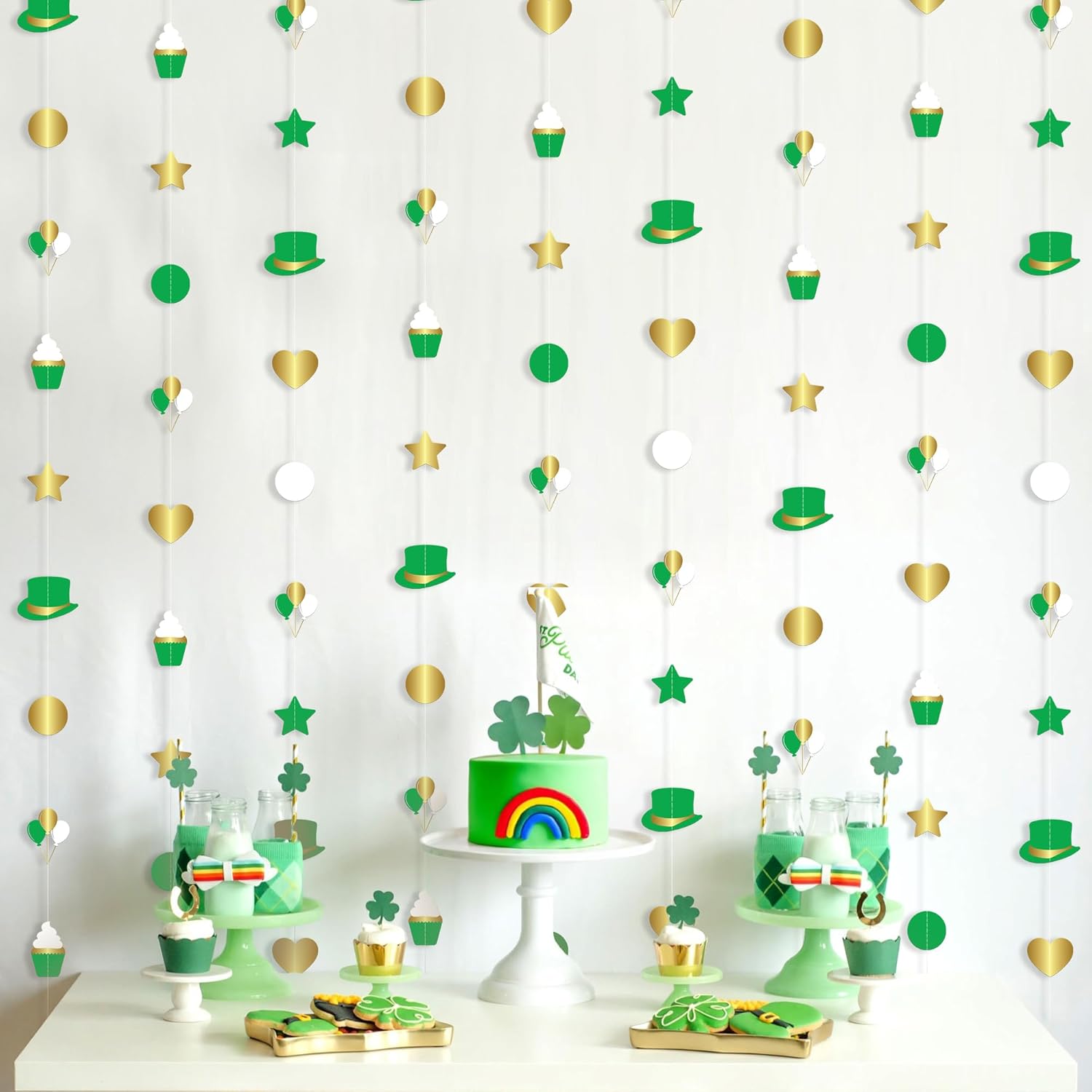 KatchOn, Shiny St Patricks Day Garland - 9 Strings, No DIY | St Patricks Day Backdrop for St Patricks Day Decorations | Shamrock Decorations | St Patricks Garland for Saint Patricks Day Decorations