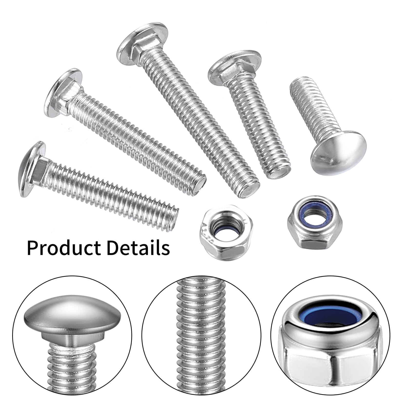 M6 Coach Bolts, 80 Pcs Cup Square Carriage Bolts and Nuts Set, Coach Screws with Hexagon Nuts - Image 3