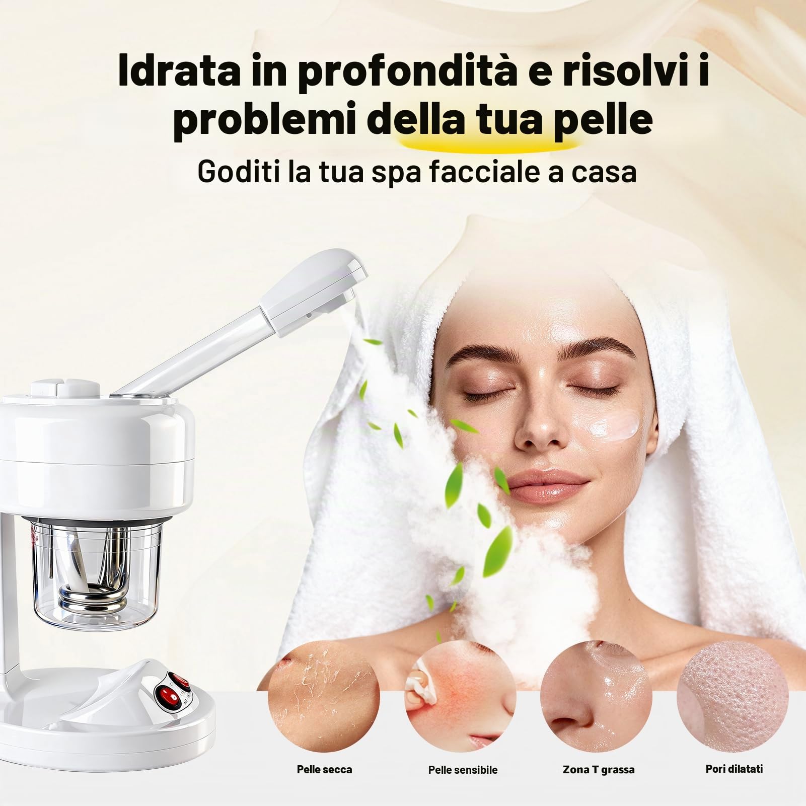 Vaporizzatore Facciale, Umidificatore Idratante, Vaporizzatore Viso per Salone Spa, Facciale Sauna Portatile Cura Personale della Pelle SPA (EU)