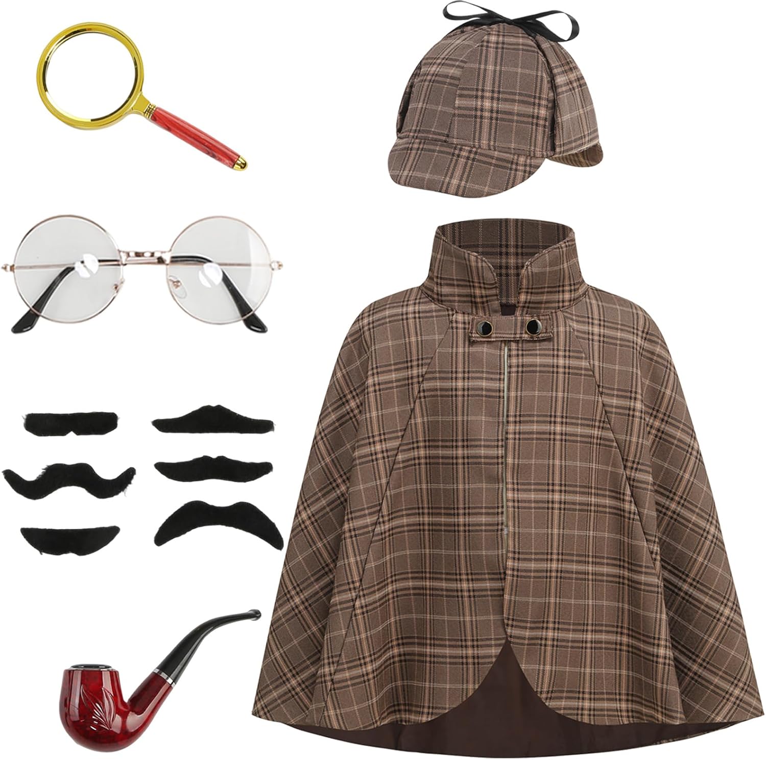 GRAJTCIN Kids Detective Costume for Boys and Girls Inspector Costume Accessories Set 6 Pcs Halloween Party Outfit