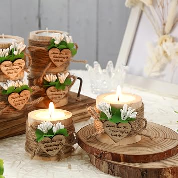 Lallisa 50 Pcs Wood Tealight Holders with Candles Wedding Favors,Heart