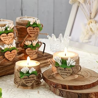 50 Pcs Wood Tealight Candle Holder with Candle Tealight Candle Decoration Thank You Guest Gifts for Wedding Bridal Baby Shower Baptism Souvenirs Rustic Centerpieces(Heart, 50 Pcs, Heart)