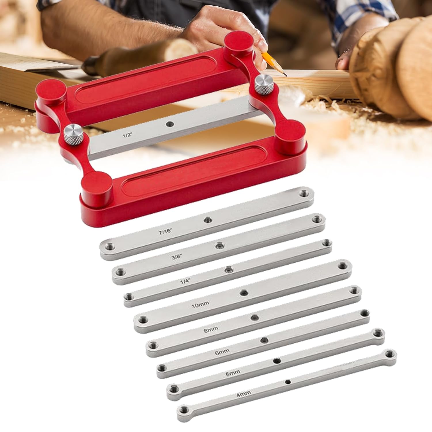 Center Gauge, Stainless Steel Woodworking Planning Line Marking Tool, Center Scribe Offset Marking Centering Tool with Various Specification Markers (inch+metrication)
