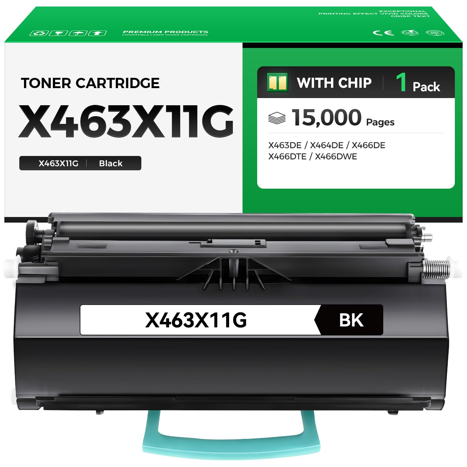 X463X11G Black Toner Cartridge with Chip High Yield 1-Pack Replacement for Lexmark X463X11G Toner Compatible with Lexmark X463DE X464DE X466DE X466DTE X466DWE Laser Printer Ink All-in-One Copier