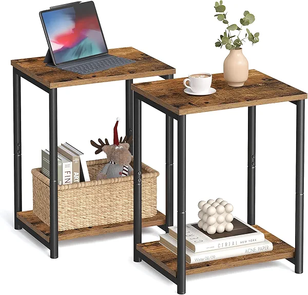 VASAGLE Side Tables Set of 2, Small End Table, Nightstand for Living Room, Bedroom, Office, Bathroom, Rustic Brown and Black ULET272B01 2 Rustic Brown + Black