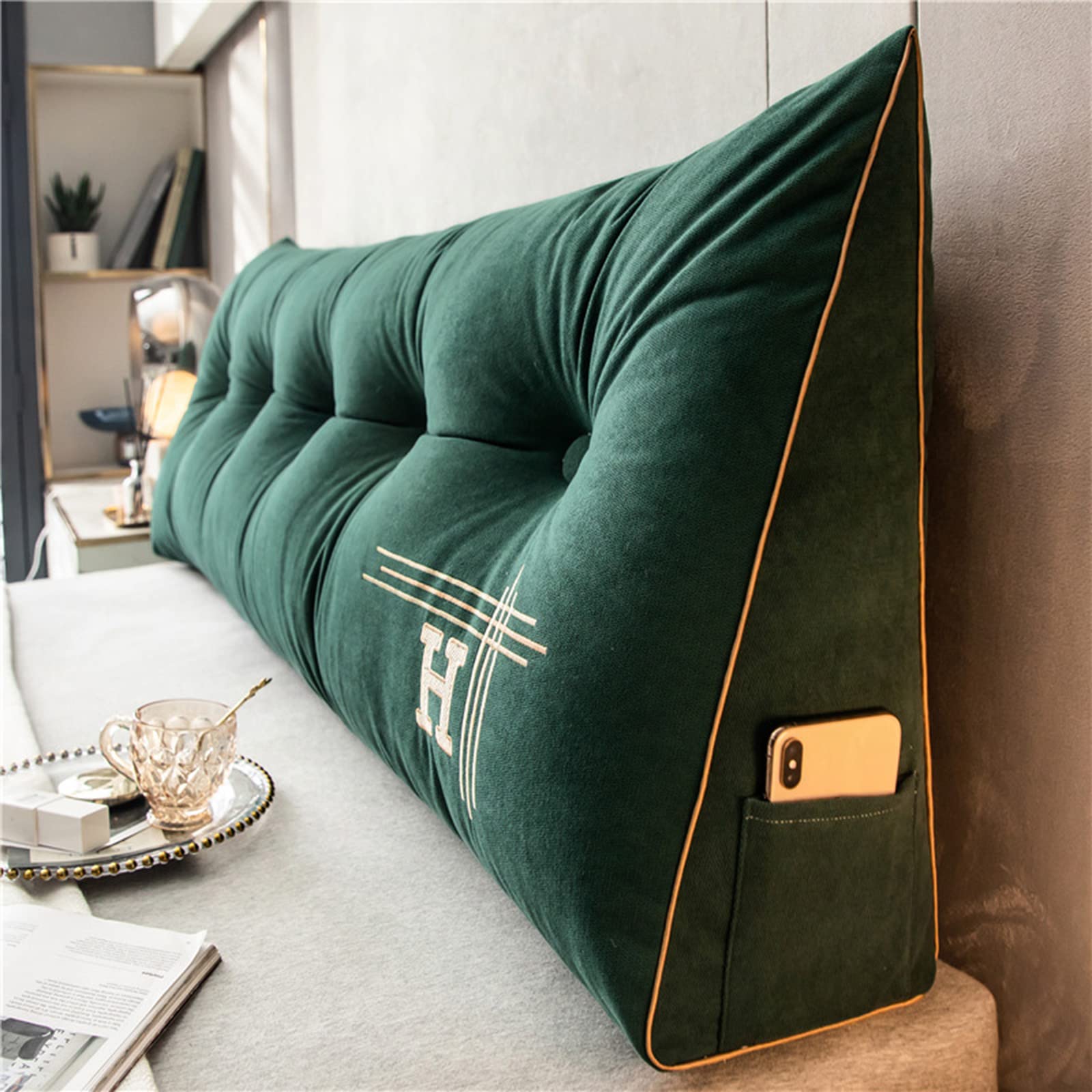 UVCMDUI Headboard Pillow, King Size Triangular Bedside Cushion, Headboard Cushion Wedge Backrest Support Cushion for Bed Sofa Rest Book Reading,Green,60cm/23.6in