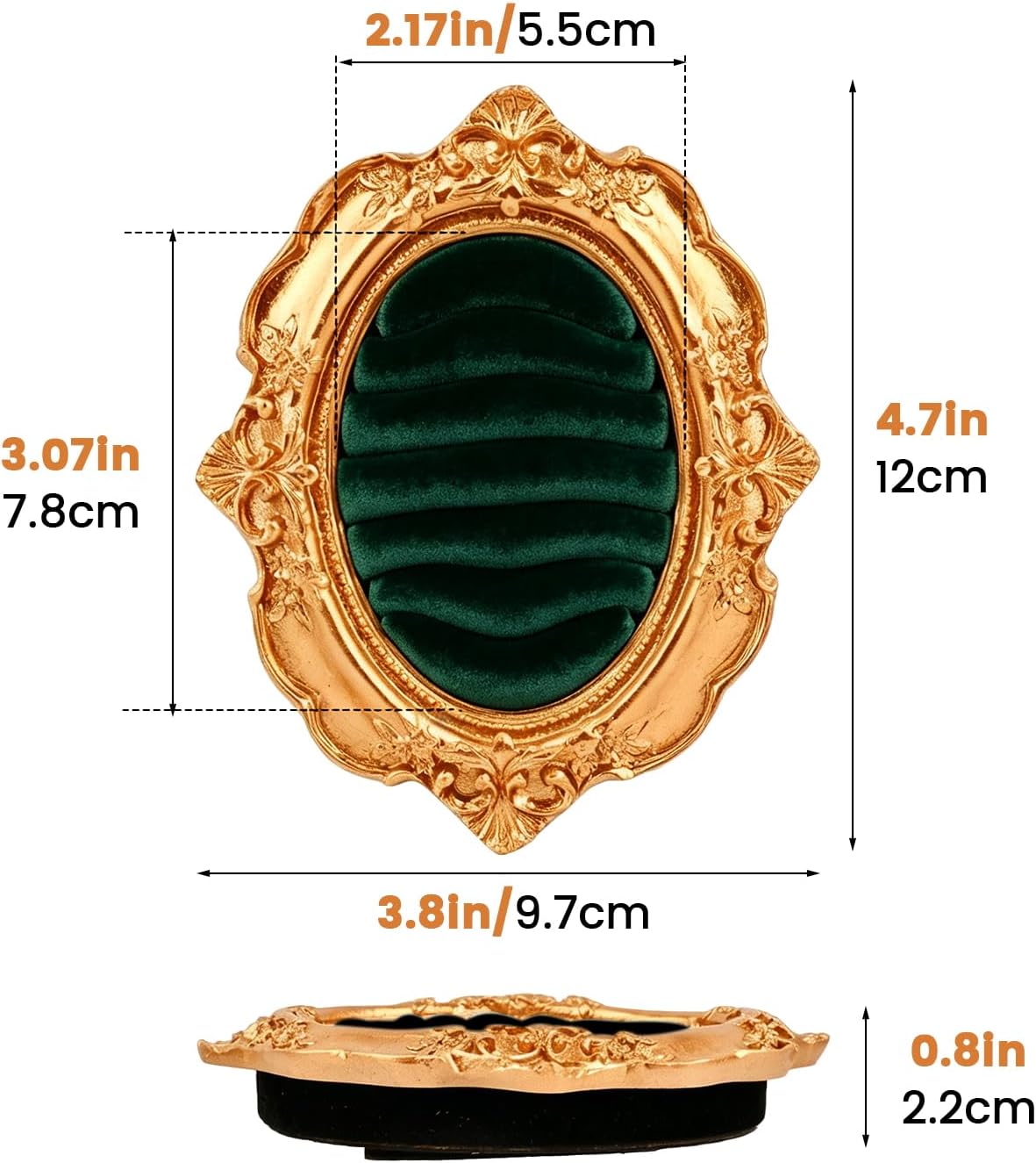 Vintage Gold Oval Ring Holder Display, 6-Slot Jewelry Stand image 2
