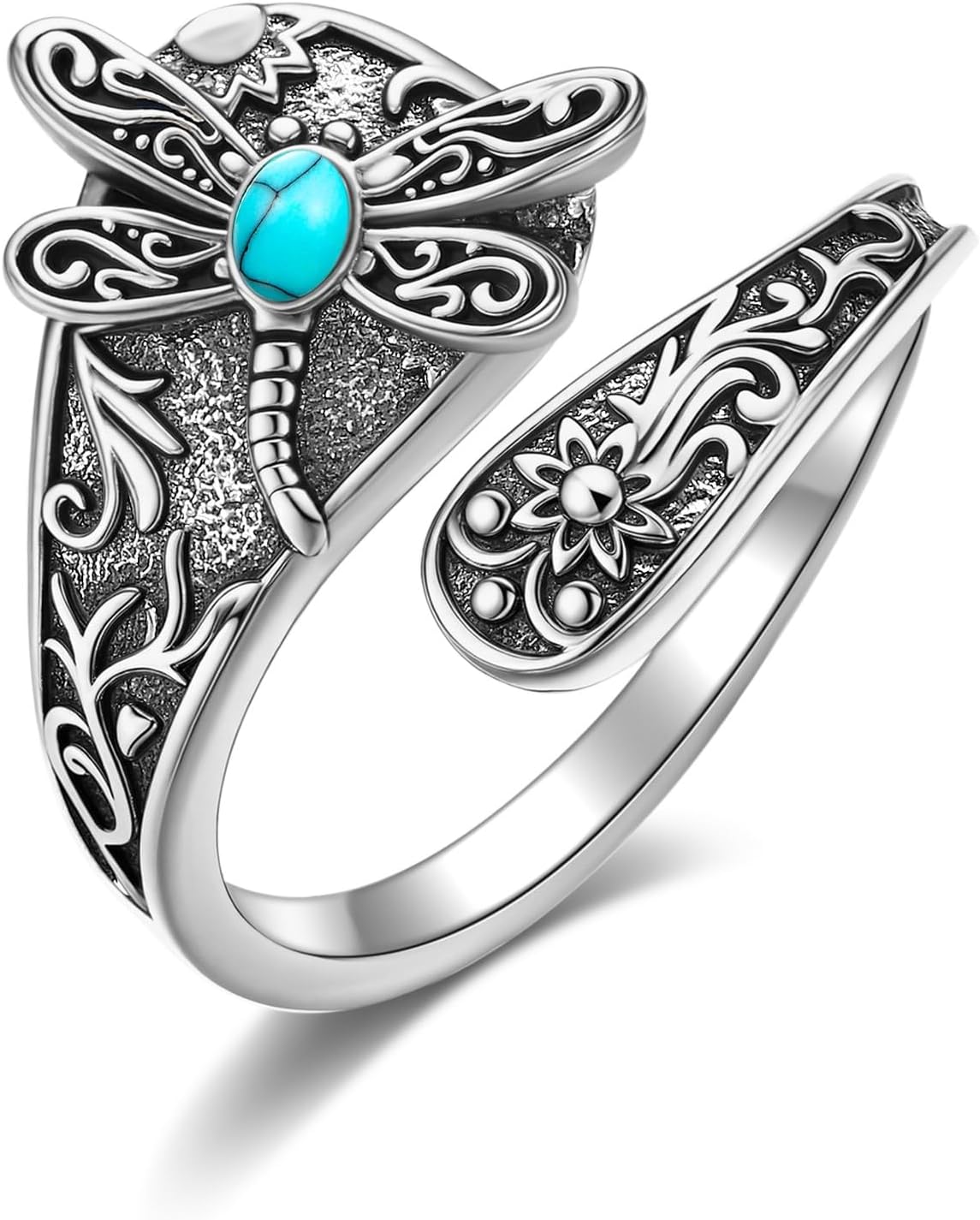 Spoon Ring 925 Sterling Silver Turtle/Celtic Knot/Mountain/Bee/Dragonfly/Moth Skull/Mushroom Adjustable Open Turquoise Thumb Rings Jewelry for Women
