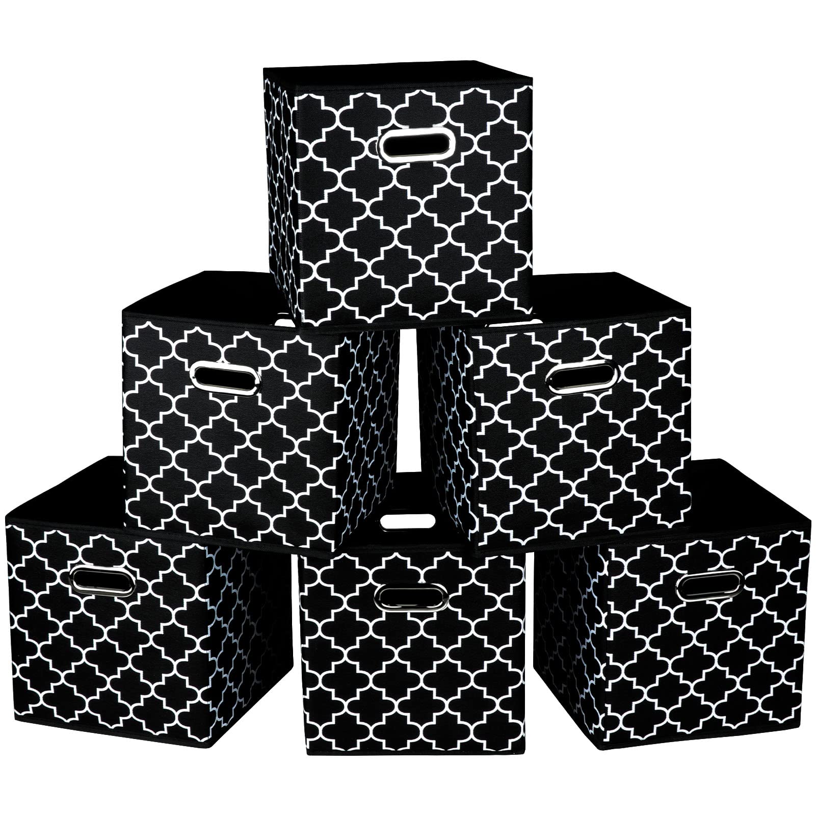 SEVENDOME Fabric Cloth Storage Bins,Fabric Cube Organizer with Dual Handles Foldable Cube Storage Baskets for Home Bedroom Storage,Set of 6,(Black light)
