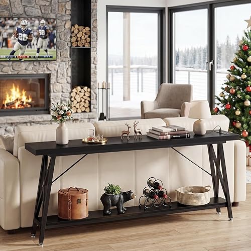 Miniatura 3 de Homieasy Mesa consola extra larga de 70.9 pulgadas, mesa de sofá industrial detrás del sofá con estación de carga y estante de almacenamiento, mesa