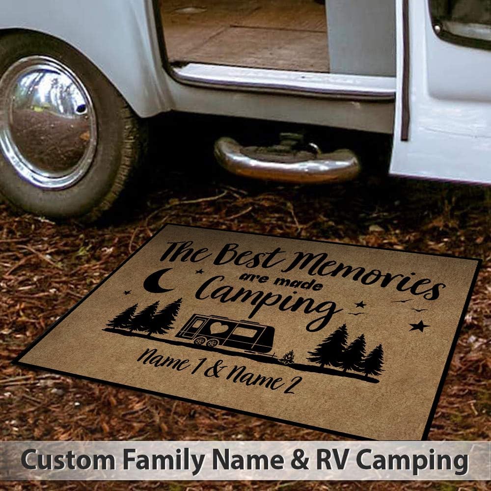 Personalized Camping Doormat - Best Memories Made Outdoor Mat - Custom RV Trailer Rug Gift for Camper