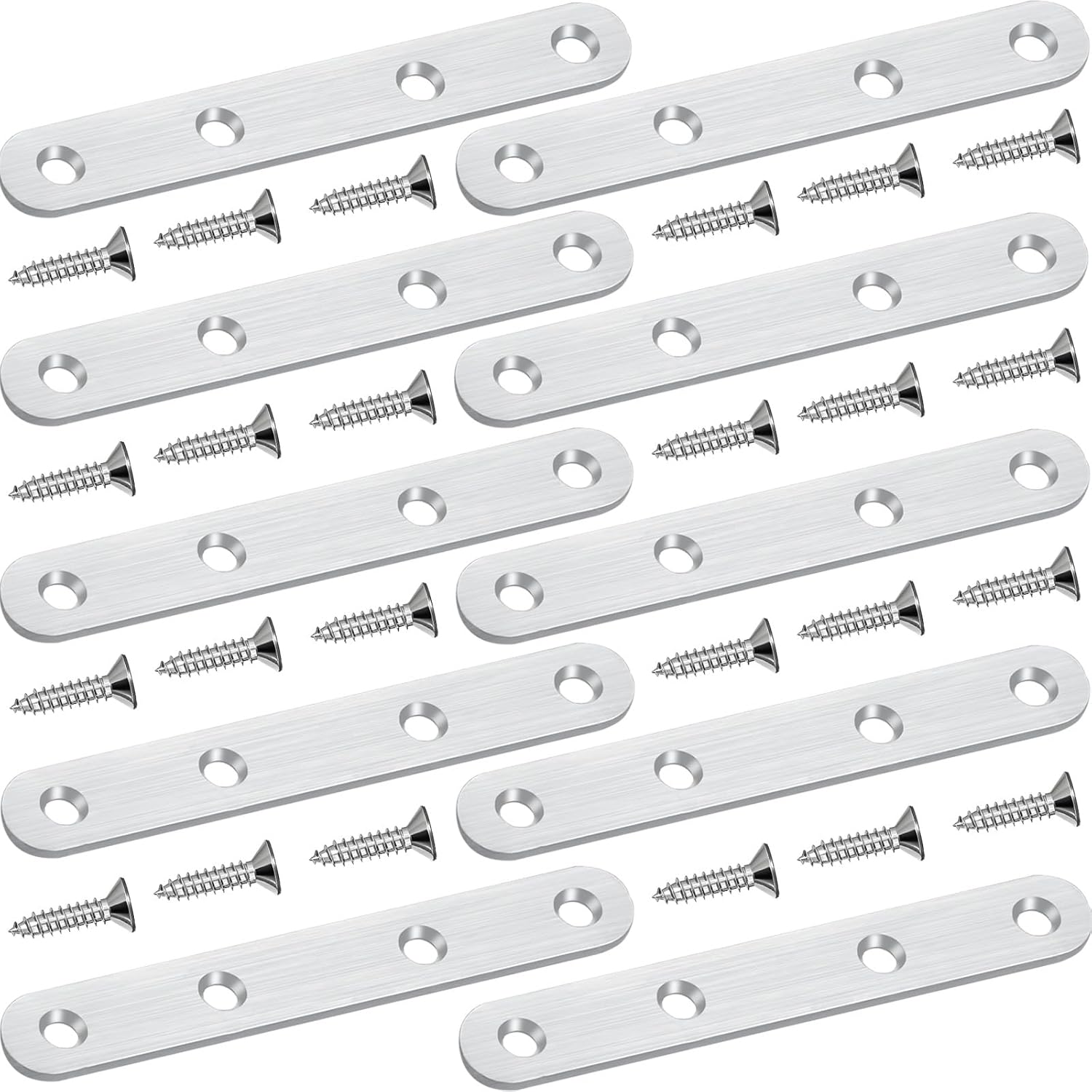 10 Pack Flat Mending Plate Straight Bracket, 4.8 inch Heavy Duty Stainless Steel Repair Fixing Brace for Wood Metal Furniture & Bed Frame, Wall Shelves Joining Support