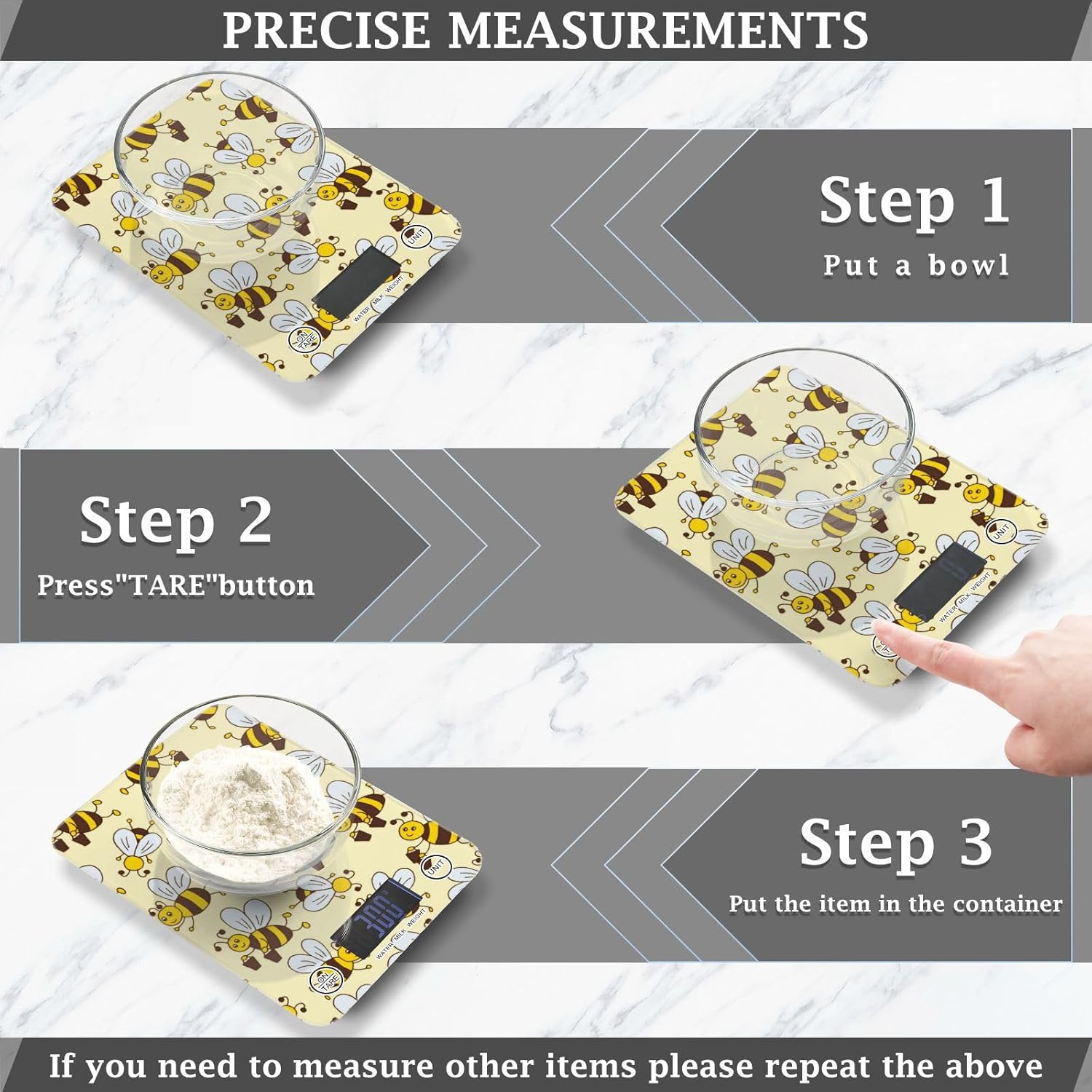 Cartoon Cute Yellow Bee Keto kitchen scales for food 11lb/0.18oz, 5kg/5g smart grams scale with 4 unit for Soap Making roasting báscula para cocina