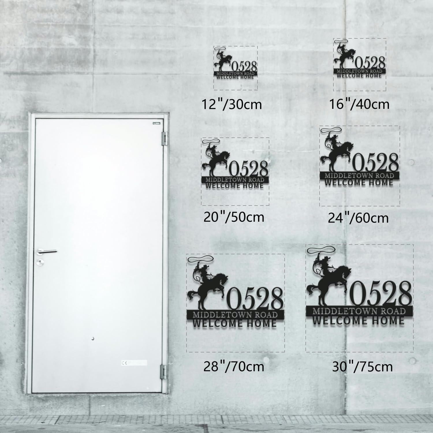 Personalized Cowboy Metal Address Sign, Custom Western House Number Plaque, Home Address Wall Sign,Horseback Riding Design, Ranch Style Decor, Outdoor Front Door Patio Decor (Type-3)