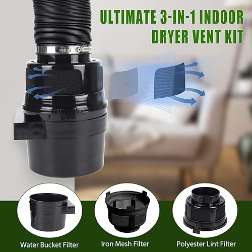 Miniatura 3 de VIWINVELA - Kit de ventilación para secadora interior 3 en 1 con trampa para pelusas y filtro de agua para secadora eléctrica (cubo de ventilación