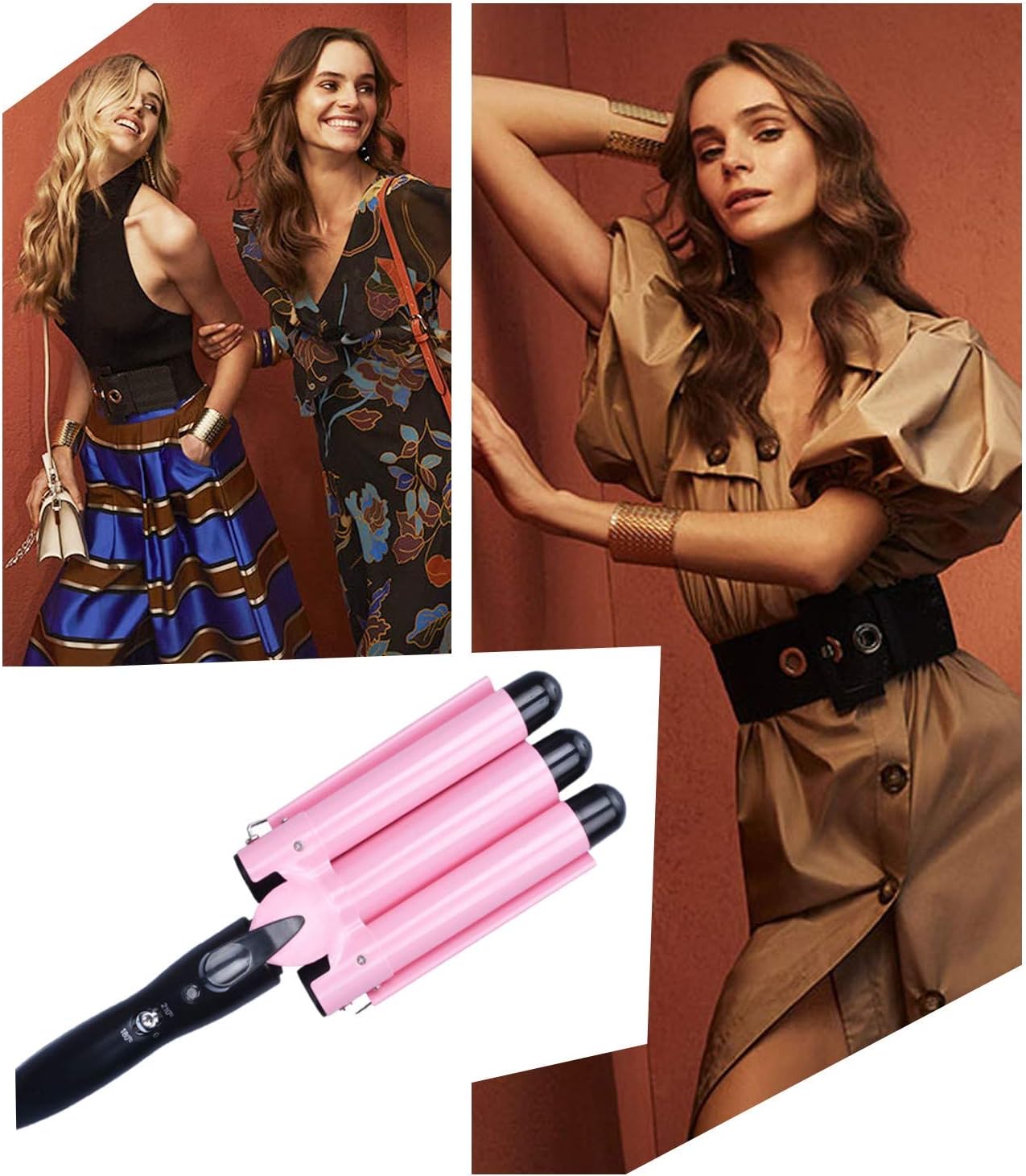 Hair Crimper Large 3 Barrel Curling Iron 32mm (1.25'') Hair Curler Ceramic Tourmaline Triple Barrels Hair Waving Styling Tools（Pink) : Beauty & Personal Care