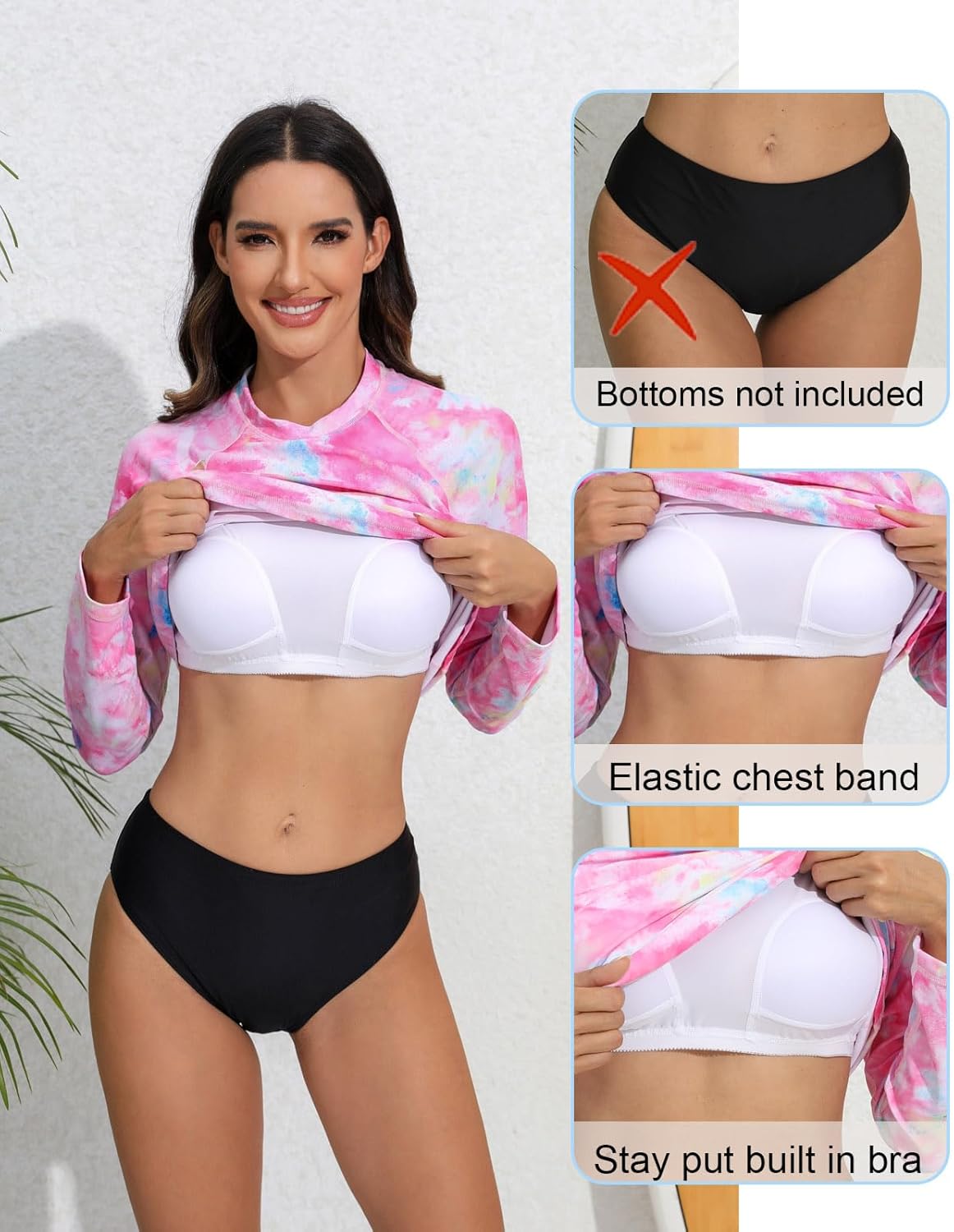 Halcurt Womens Long Sleeve Rash Guard Swim Shirts with Built in Bra UPF50+ Sun Protection Swimsuit Top - Image 5