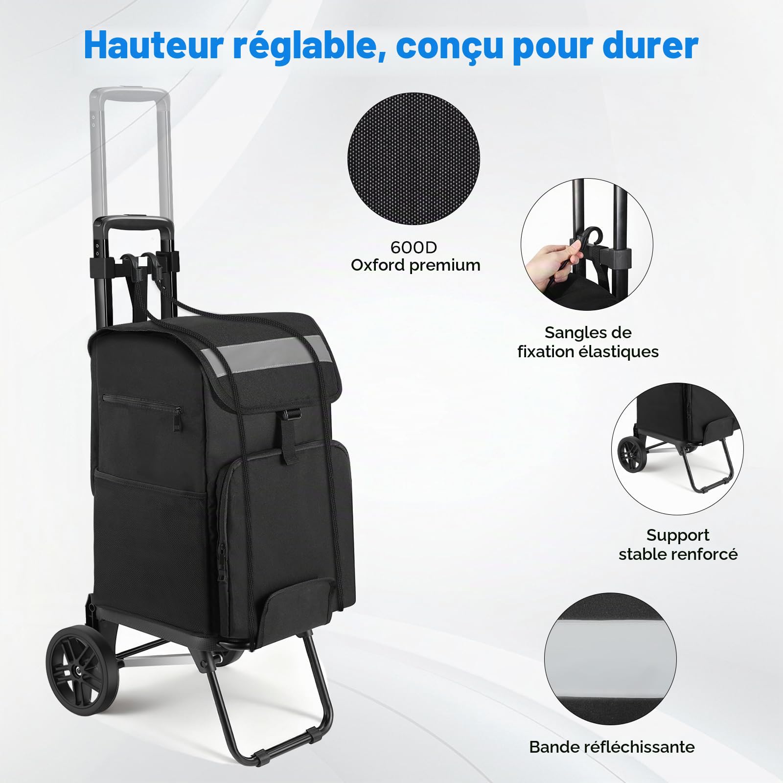 Housolution Chariot Caddie de Courses Pliable à roulettes | 46L/136KG Capacité, 2 en 1 Caddy Diable et Chariot pour Camping et Linge