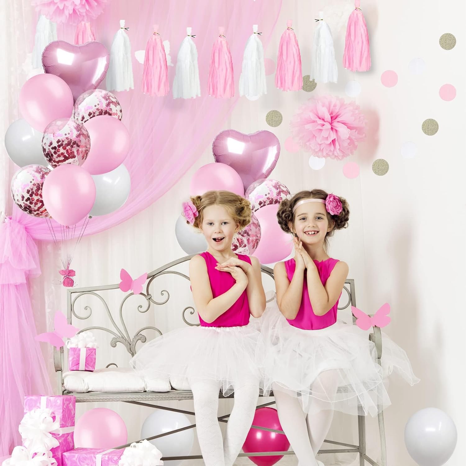 2nd Birthday Decorations for Baby Girl, Pink White 2 Happy Birthday Balloons, Birthday Party Supplies Including Pink Happy Birthday Banner, Number 2 Foil Balloons - Image 6
