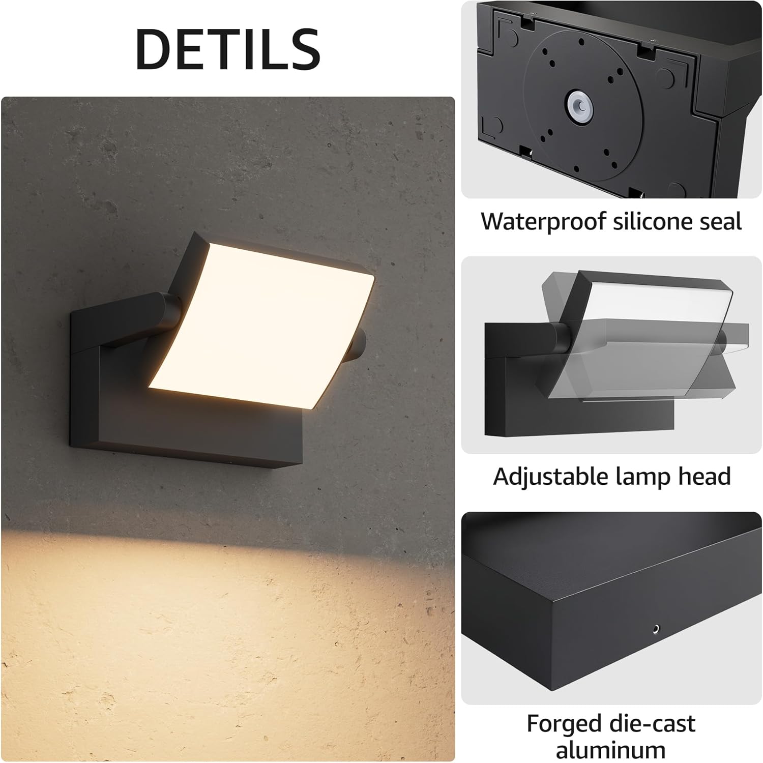 40W Outdoor Wall Lights, IP65 Waterproof Aluminum Flood Lights, Adjustable Head Wall Mount Light, 3000K LED Warm Light Exterior Sconce Fixtures for Yard Garage Porch, 2 Pack, Black