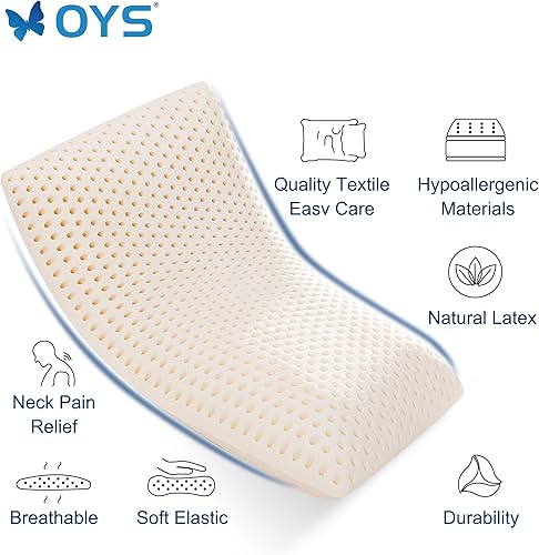 Miniatura 2 de OYS Almohadas de látex natural Talalay para un sueño cómodo, alivio del dolor de cuello, no es una almohada de espuma viscoelástica (Queen, 27.5 x