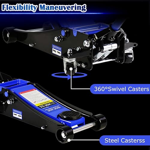Miniatura 7 de Gato hidráulico de perfil bajo, profesional, de acero resistente, con bomba de elevación rápida de doble pistón, capacidad de 3 toneladas (6600