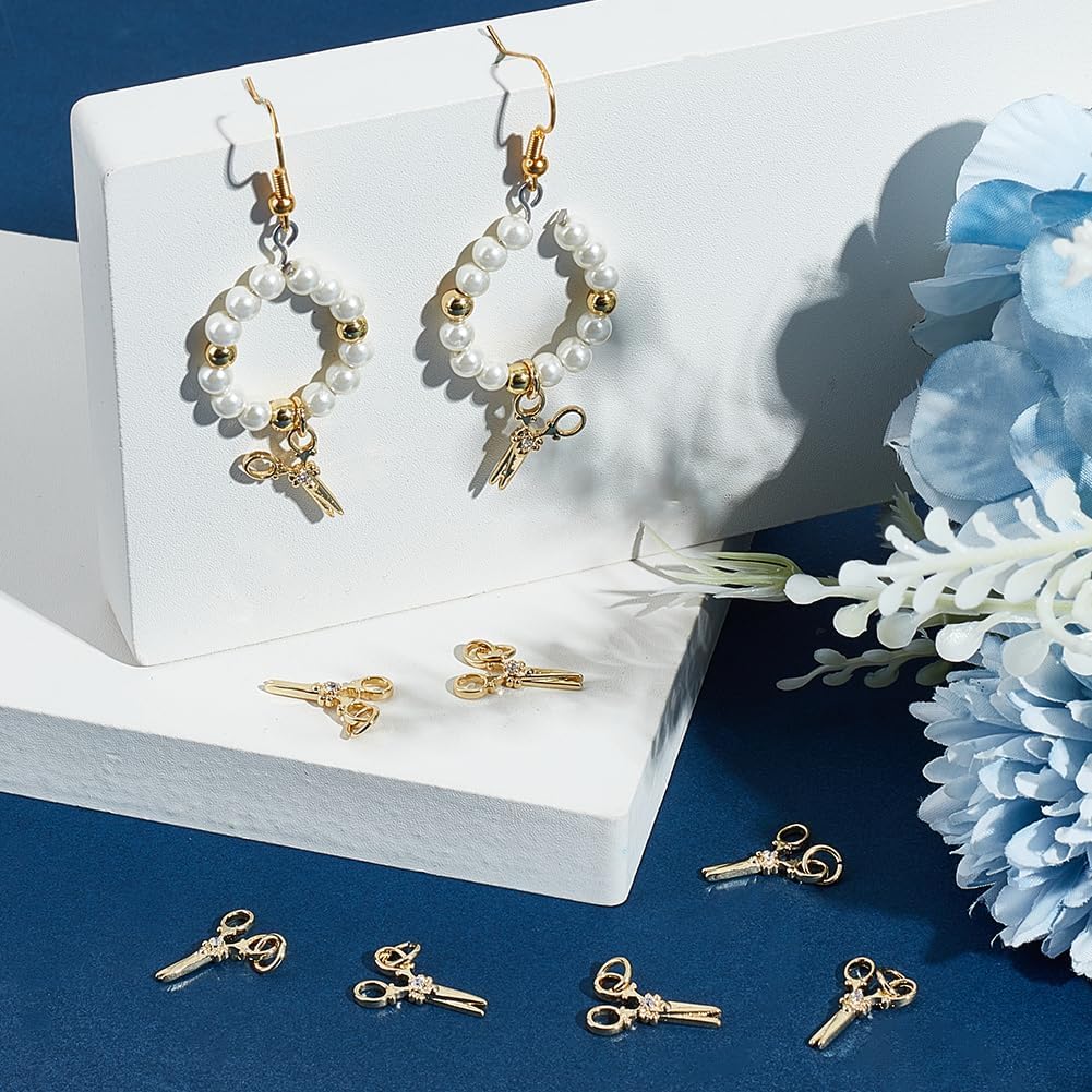 Beebeecraft 1 Box 10Pcs Scissors Charms 18K Gold Plated Cubic Zirconia Charms with Jump Ring for DIY Jewelry Making - Image 4