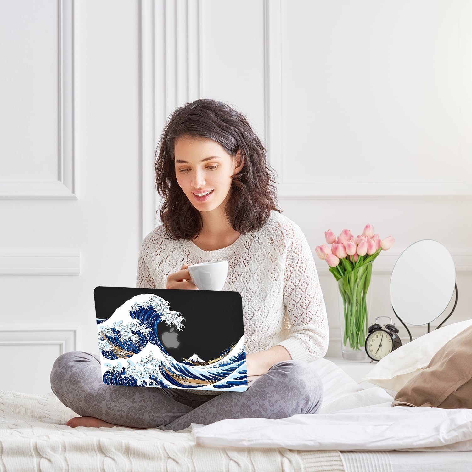 Case for MacBook Pro 13 inch M2 M1 A2338 A2289 A2251 A2159 A1989 A1706 A1708 2023-2016 Release, 3D Effect Matte Black See Through Hard Cover Compatible Pro 13.3 inch with Touch ID, Great Wave - Image 3