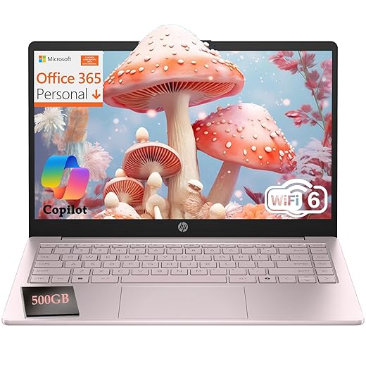 HP Essential Laptop Computer for Student Daily Study, Microsoft Office 365, Intel N150, 4GB RAM, 128GB Storage, 500GB External HDD, Long Battery Life & Fast Charging, Windows 11 Home, Tranquil Pink