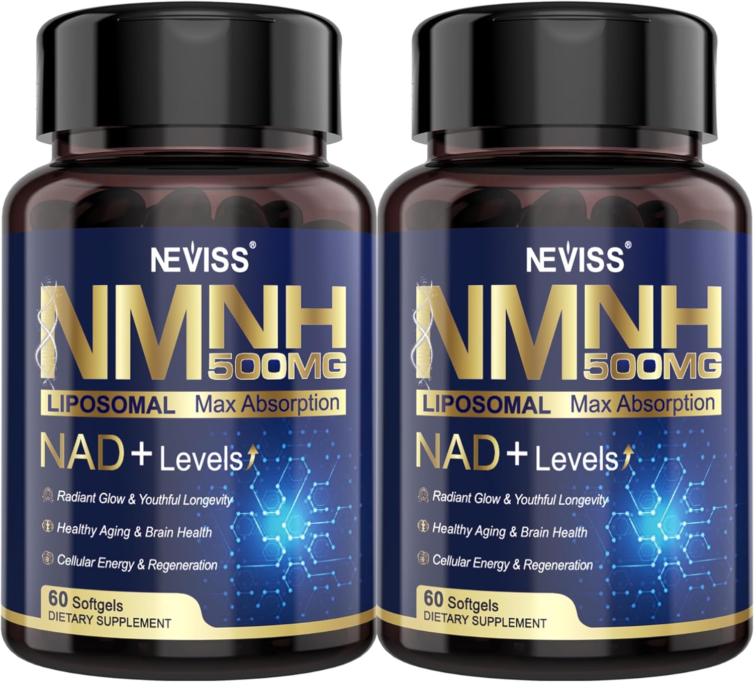 2Pack NAD+ Supplement, Next-Gen NMNH Liposomal 500mg, NR NMN Supplement Alternative, High Absorption NAD+ with Curcumin, Niacinamide for Cellular Energy, DNA Repair, Healthy Aging, 120 Softgels