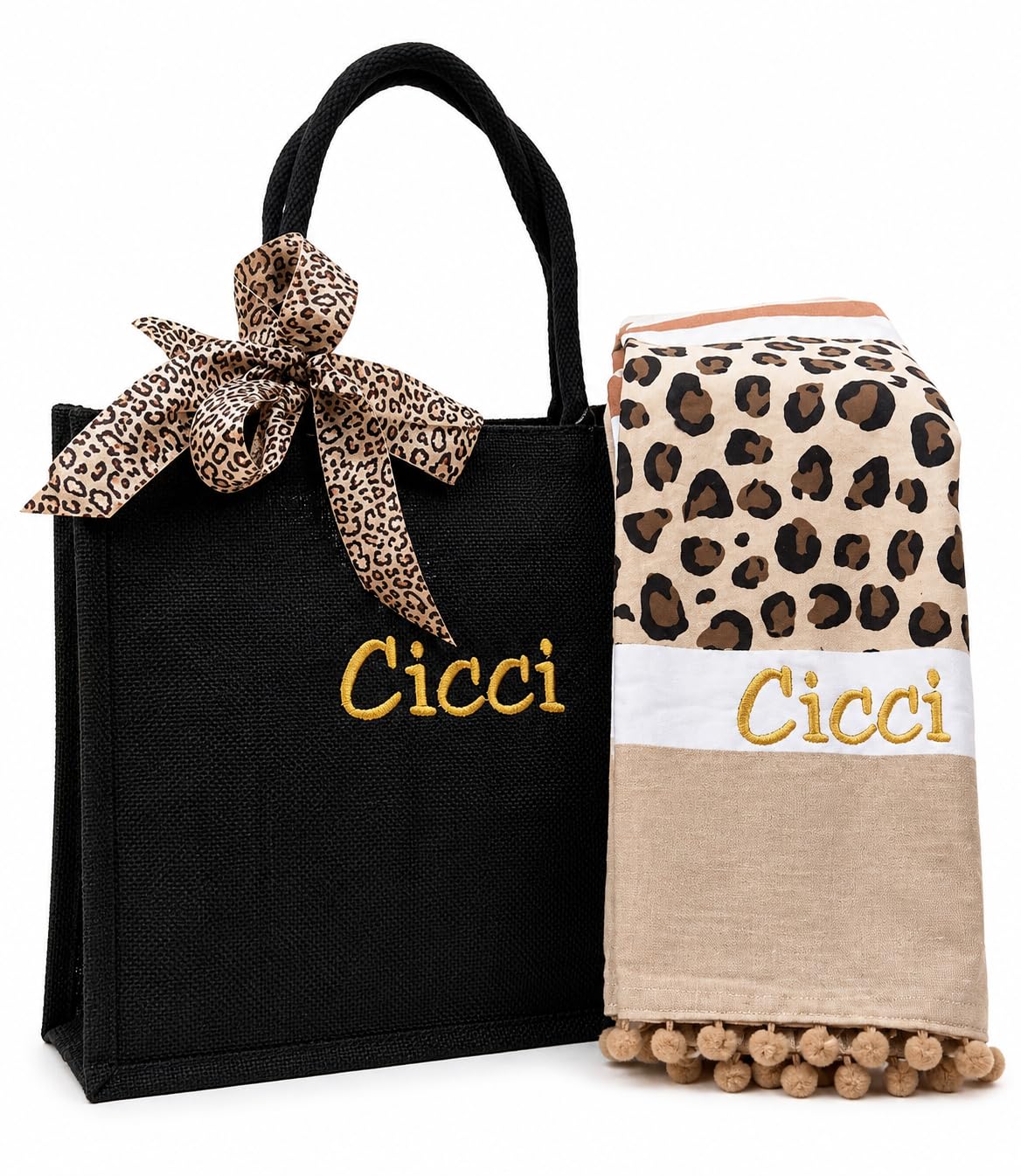 Borsa In Juta e Telo Mare Ricamate. Borsa e telo personalizzate. Set spiaggia idea regalo maestre, compleanno, festa della mamma
