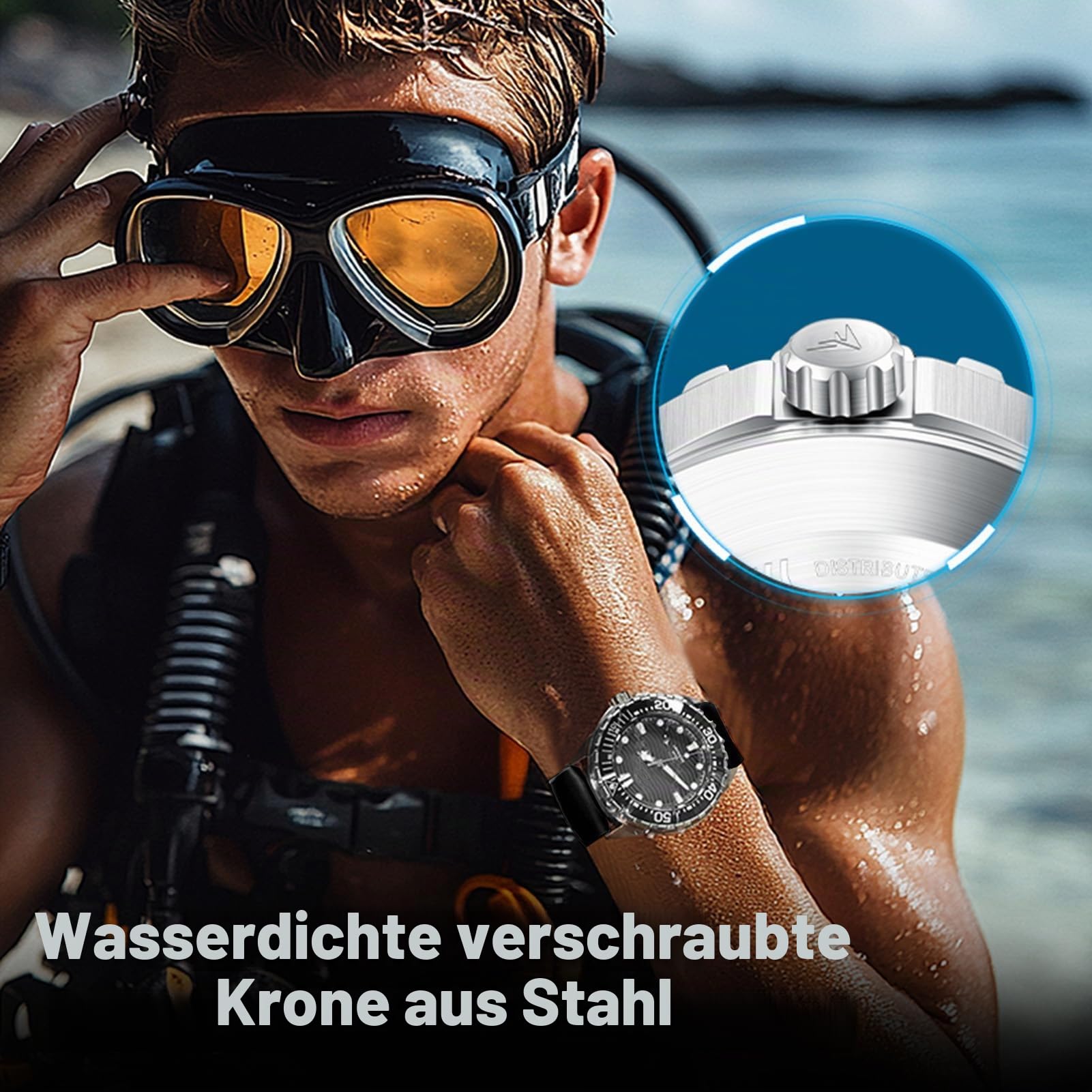 Dpofirs Solar Powered Dive Watch Frauen Männer Watch, 300 M/1000 Fuß Wasserdicht, Schnelle Beleuchtung, für Draußen, Lässig, Geschäftlich, Täglich