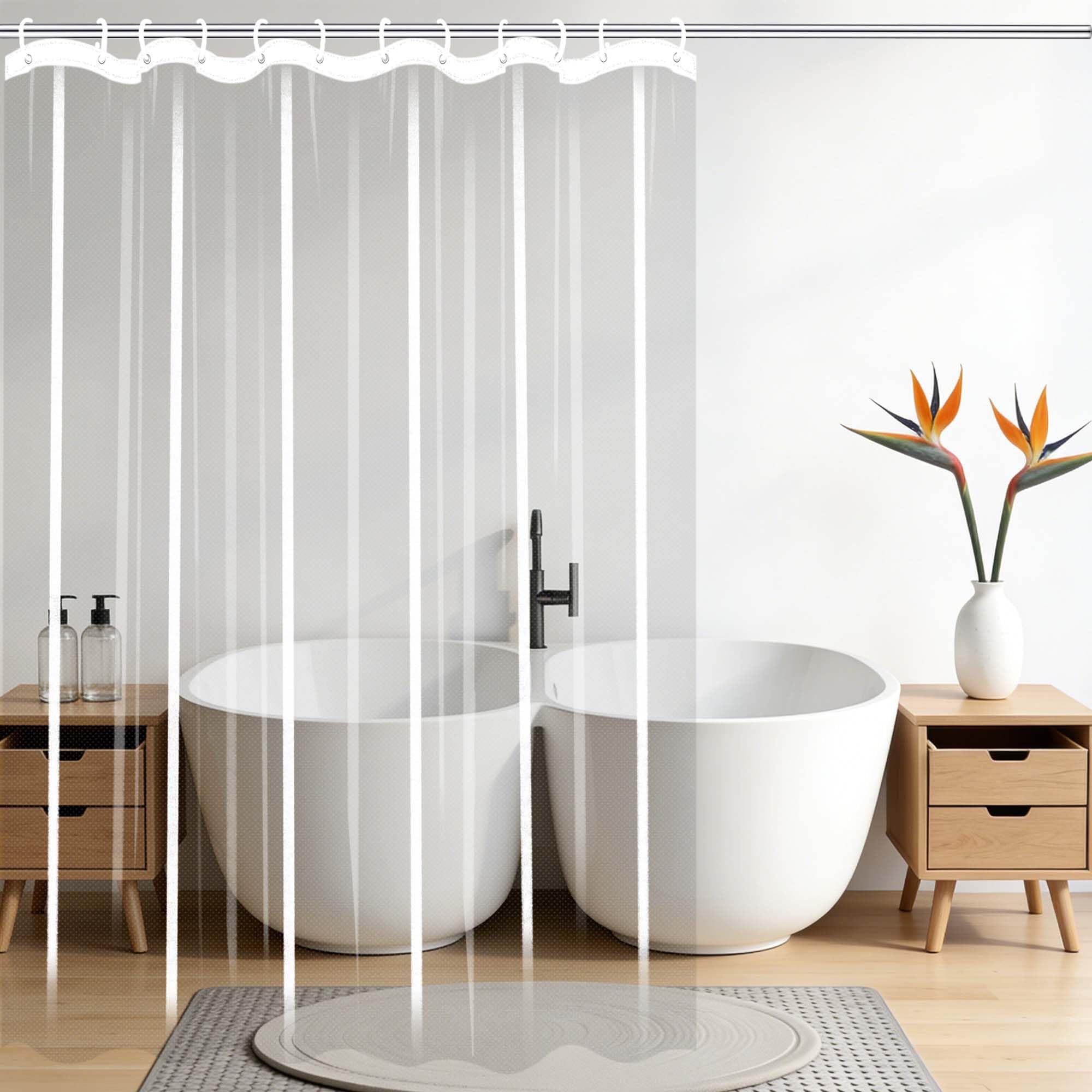 Rideau de douche PEVA 250 x 75 cm imperméable et transparent pour baignoire à domicile