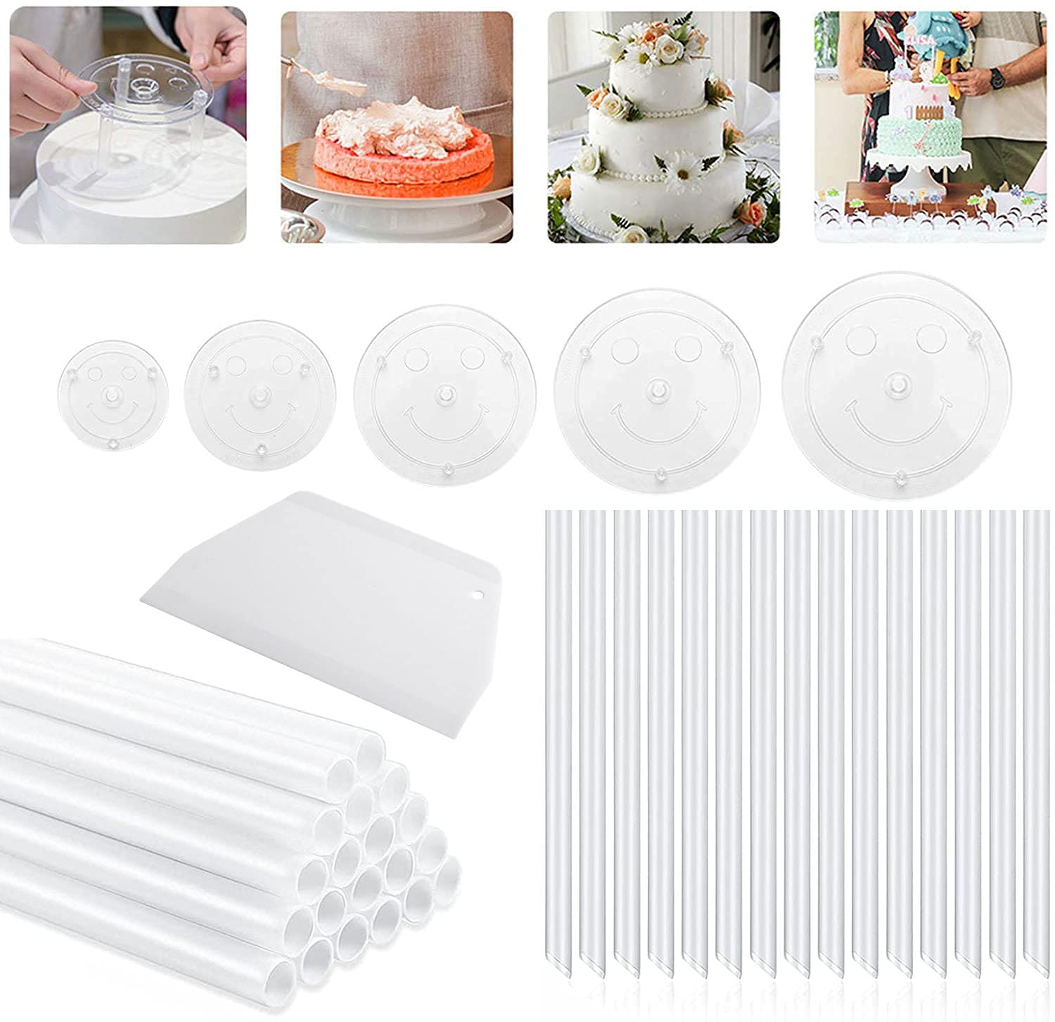 41Pcs Plastic Cake Dowel Rods Set, 20 Pcs White Cake Support Rods, 5