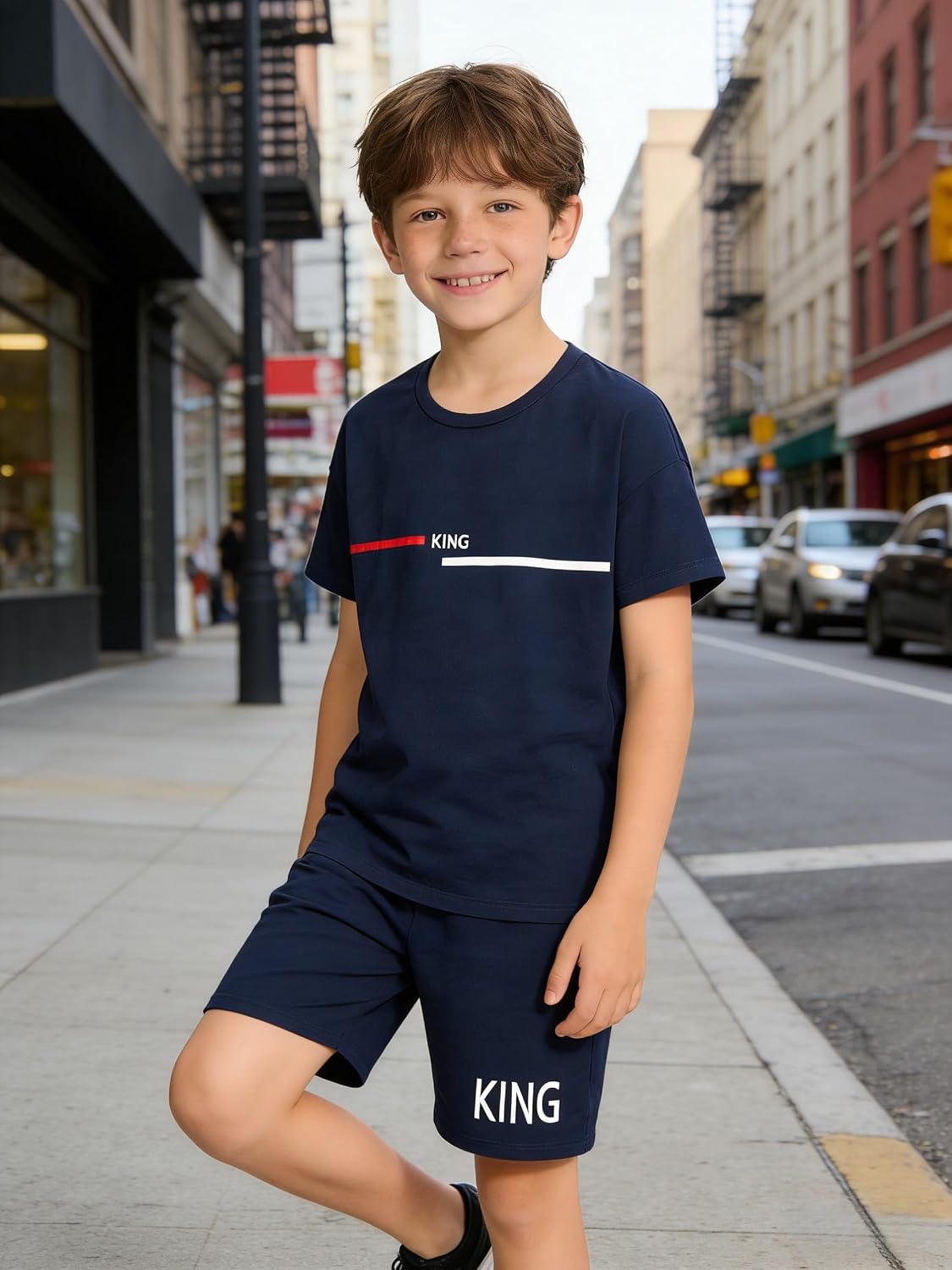 Boys 2 Piece Outfits - Short Sleeve T Shirt and Casual Shorts Set for Kids Ages 8-13