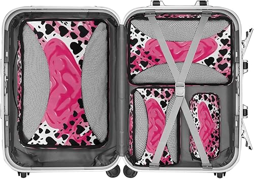 Miniatura 6 de Love Leopard Prints Packing Cubes 4 Pack Travel Packing Bags Set Lightweight Mesh Travel Luggage Organizer Clothes Carry on Suitcase Bags for