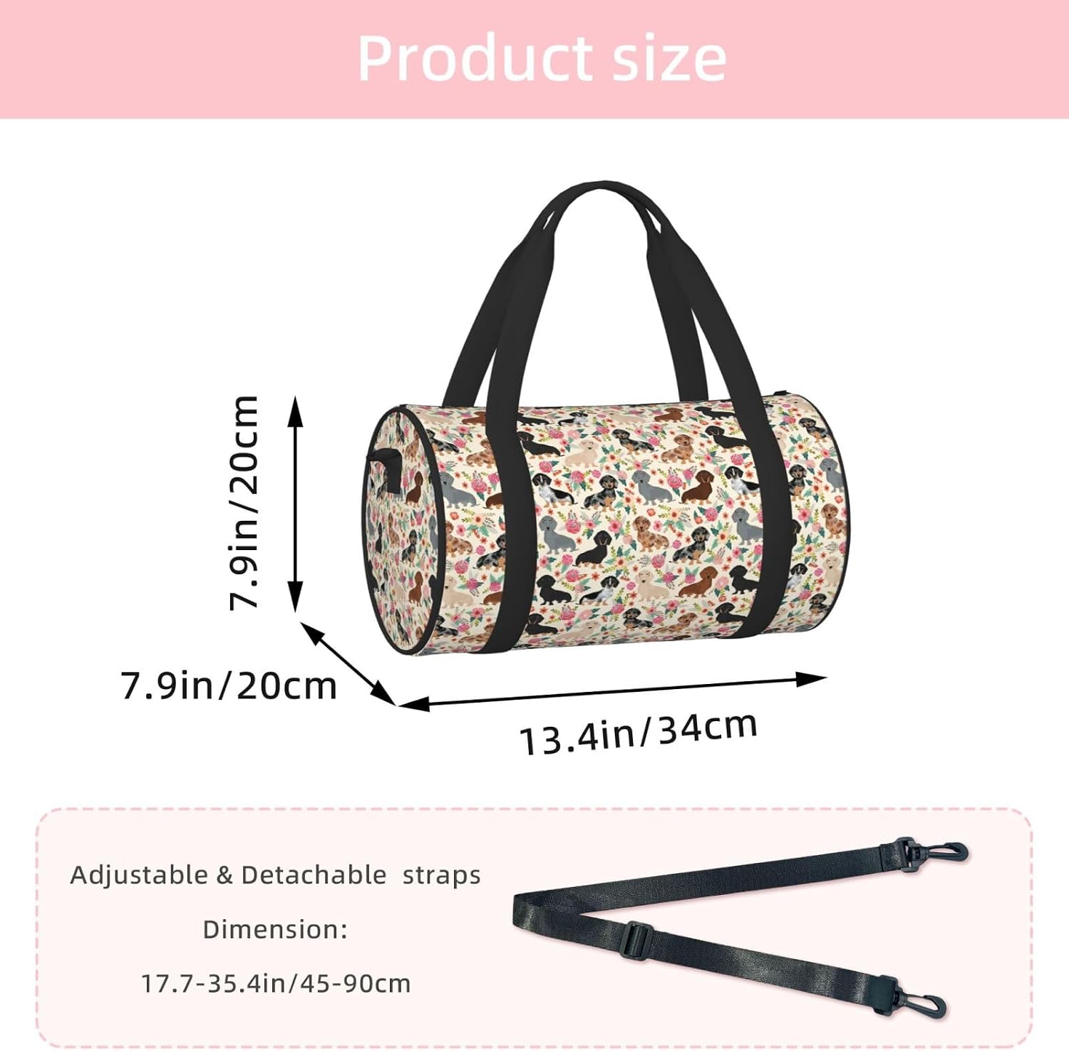 Dachshund Floral Print Sports Tote Bag Lightweight Water-Resistant Gym Backpack Travel Supplies