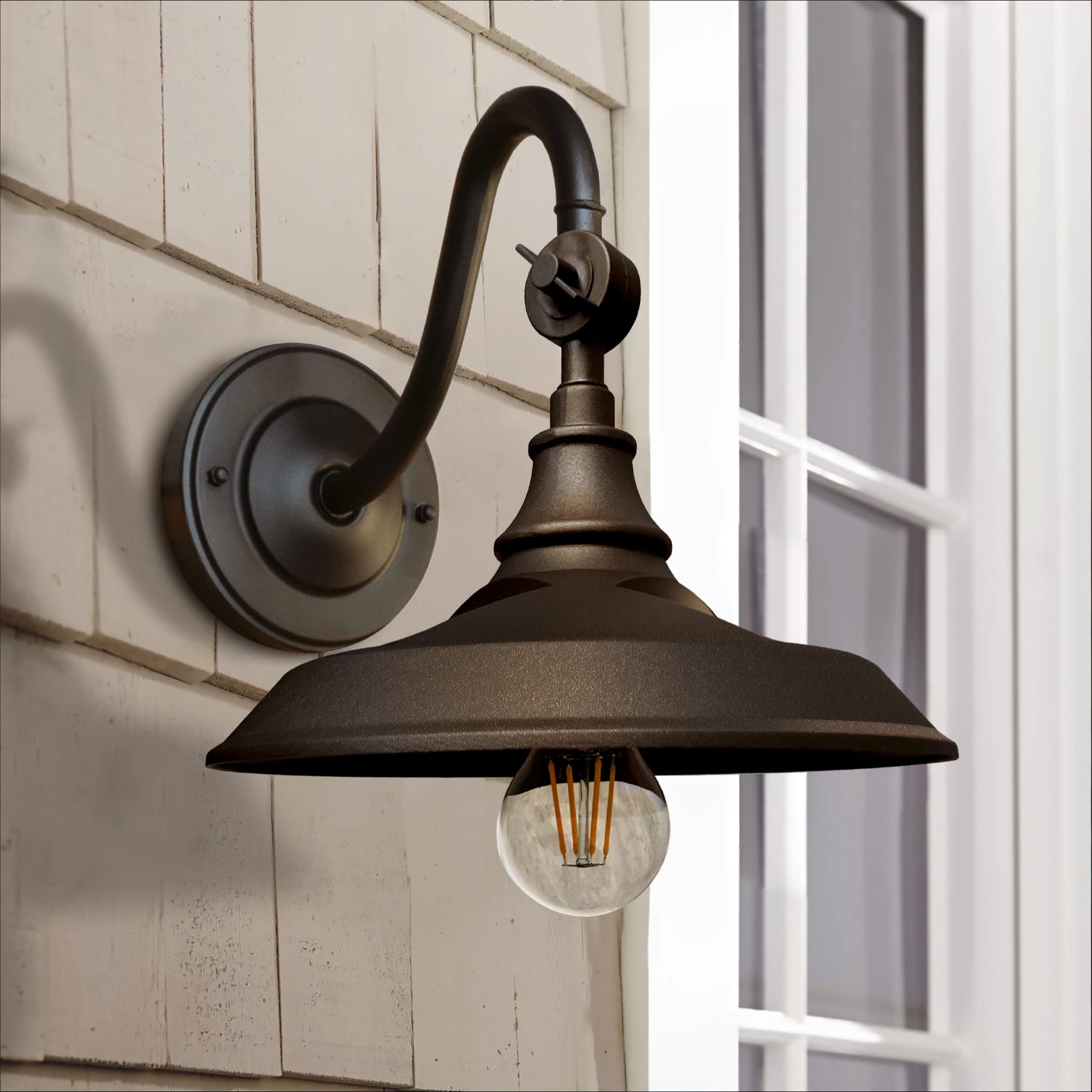 Classy CapsSBL738 Outdoor Dark Bronze Solar Powered Barn Light, Vintage Farmhouse Wall Light with Gooseneck and Edison Bulb, Wall/Fence/Deck/Patio/Outdoor Lighting