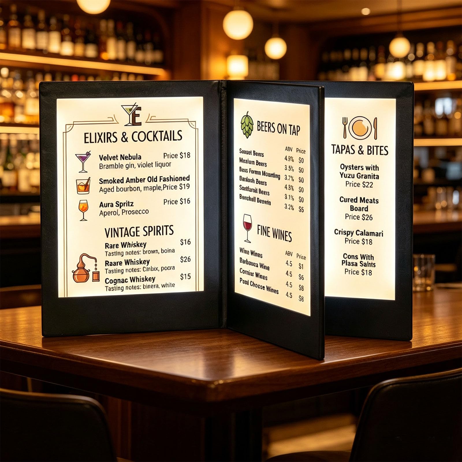 Porta Menu Illuminato LED A4, Cartella Menu Quattro Lati Ricaricabile per Ristoranti A4FourSide5Pack