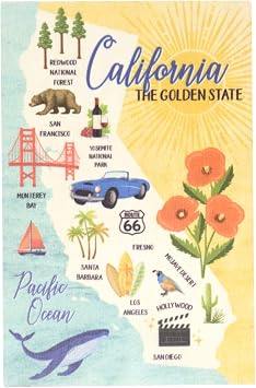 California Wooden Postcard, Golden State Landmarks and Map Art, Collectible Travel Keepsake, 3.75 x 5.75 Inches