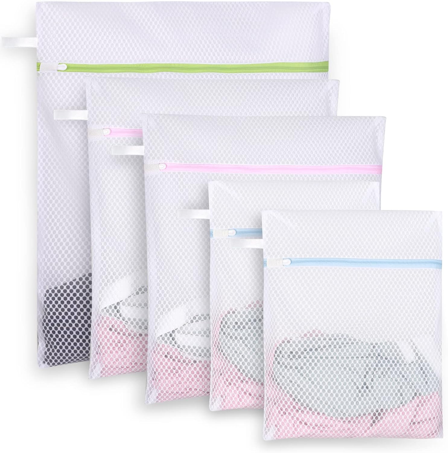 SPLF 5 Pack Extra Large Honeycomb Mesh Laundry Bags, Durable Delicates Net Wash Bag for Bra, Lingerie, Underwear, Socks, Sweaters and Garment, Travel Camp