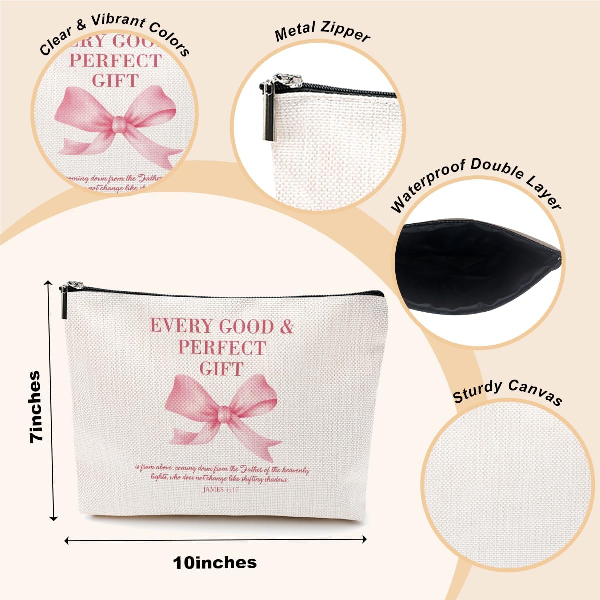 Coquette Pink Bow Makeup Bag, Christian Gifts for Women Teen Girl Sister Bestie Friend Cosmetic Bags, Inspirational Bible Verses Zipper Pouch Travel Toiletry Bag Birthday Frienship Anniversary image 2