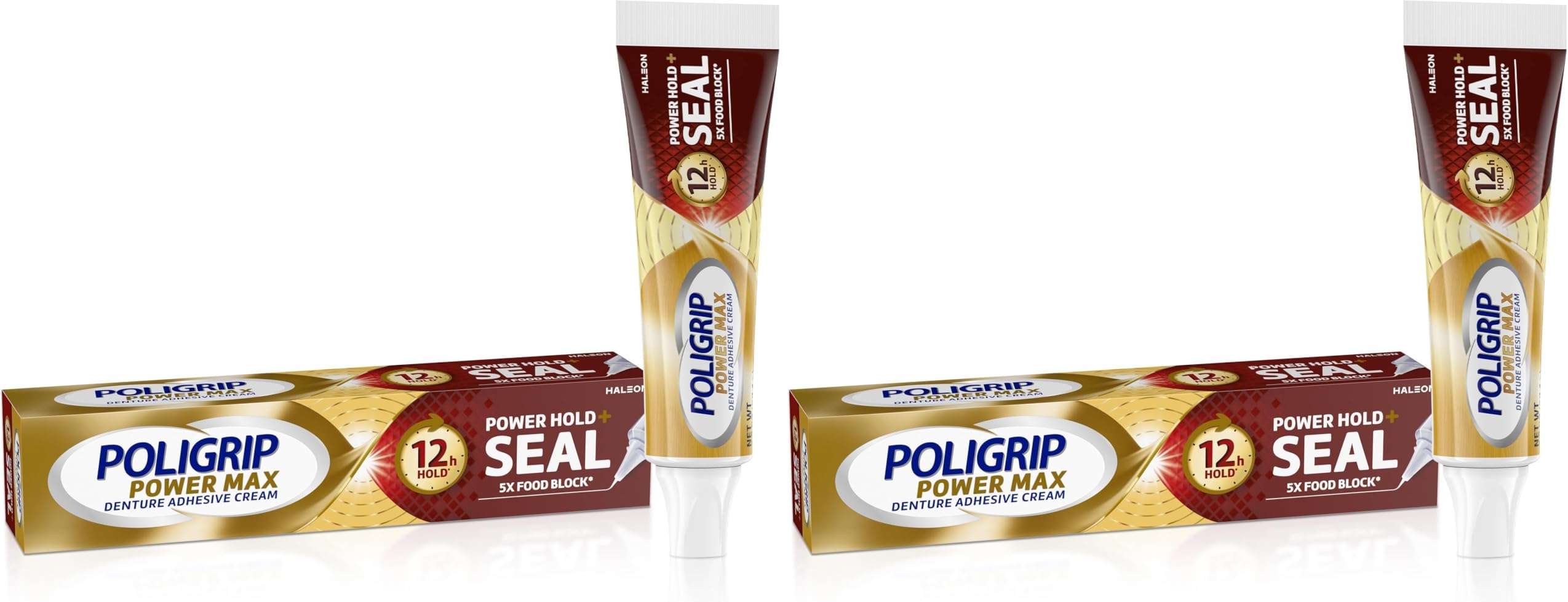 Super Poligrip Denture Adhesive Cream, Pack of 2 | Power Max | Power Hold | Food Seal | 2.2 oz | Flavor Free
