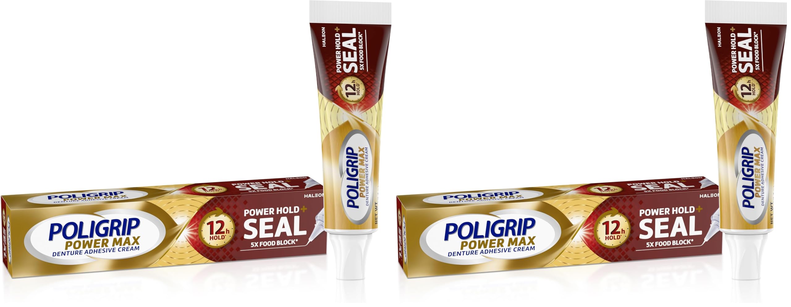 Super Poligrip Denture Adhesive Cream, Pack of 2 | Power Max | Power Hold | Food Seal | 2.2 oz | Flavor Free