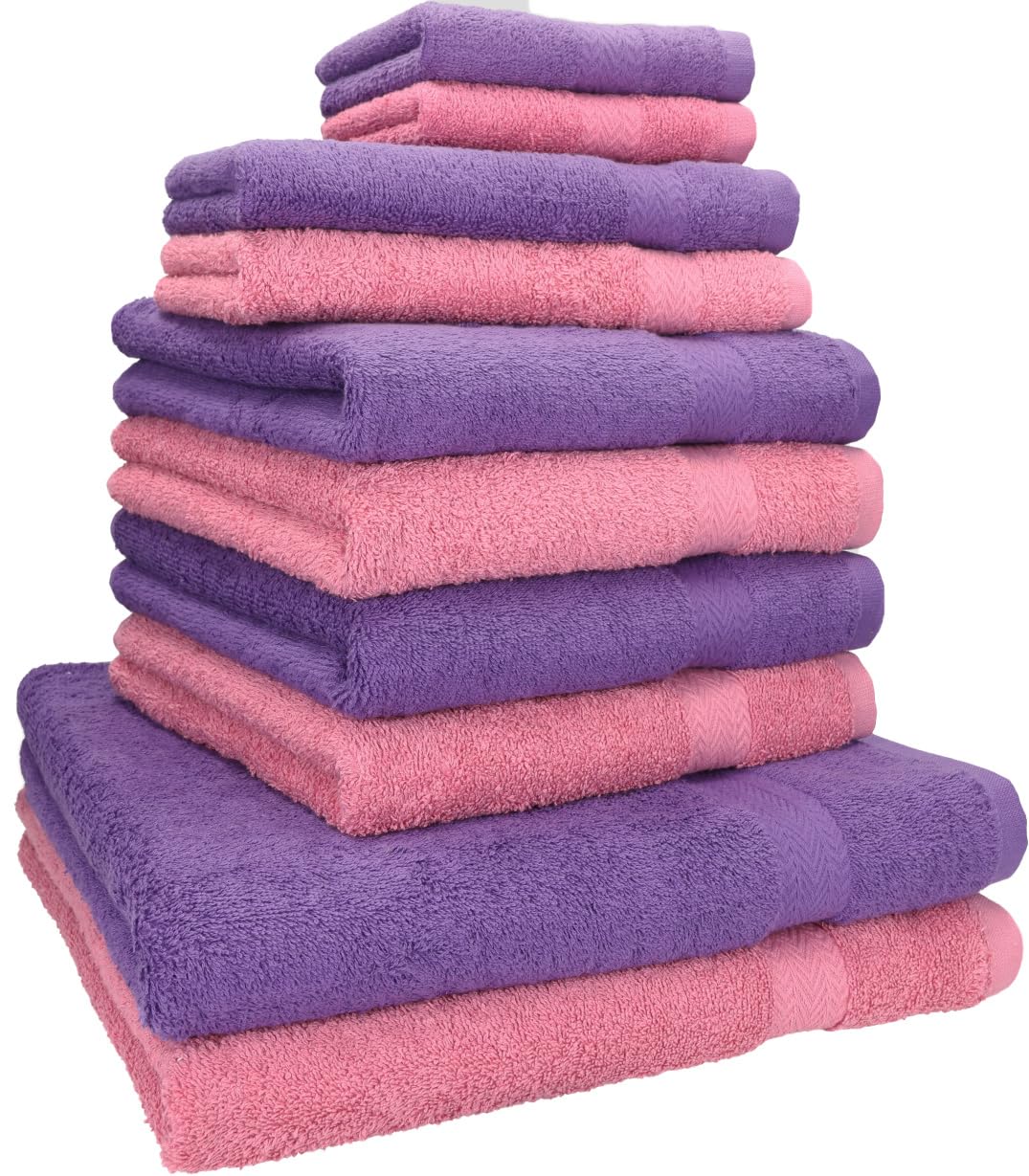 Betz 10-częściowy zestaw ręczników Classic 2 ręczniki do twarzy 30 x 30 cm 2 ręczniki dla gości 30 x 50 cm 4 ręczniki do rąk 50 x 100 cm 2 ręczniki kąpielowe 70 x 140 cm 100% bawełna kolor fioletowy i stara róża