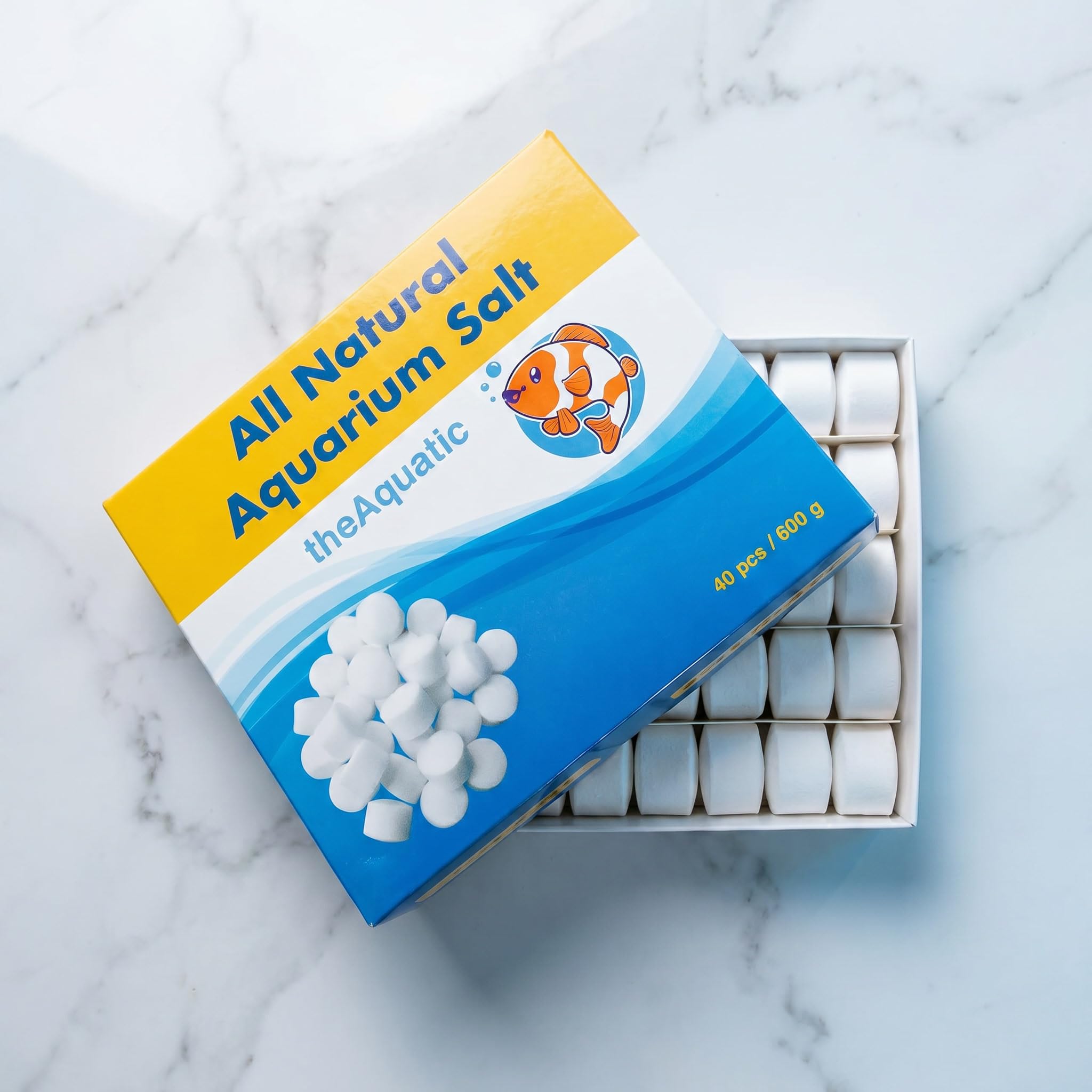 Sal de acuario premium, tabletas de agua dulce para tratamientos de agua de acuario, suministros esenciales (40 tabletas)